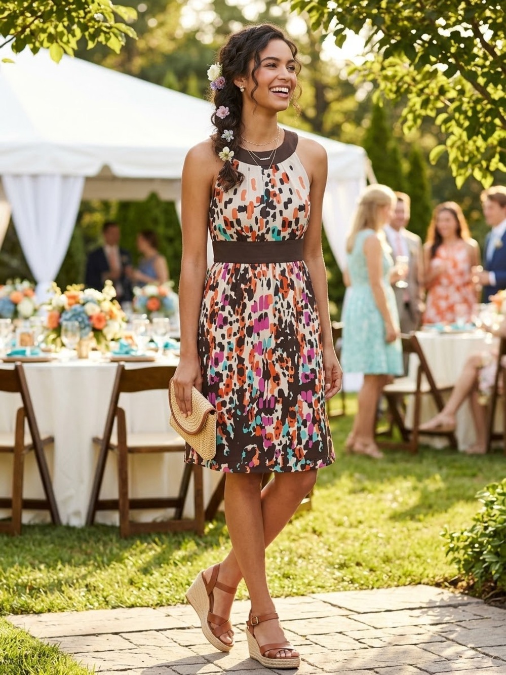 Max and Cleo Multi-Color Abstract Print Halter Fit & Flare Dress - Size 6